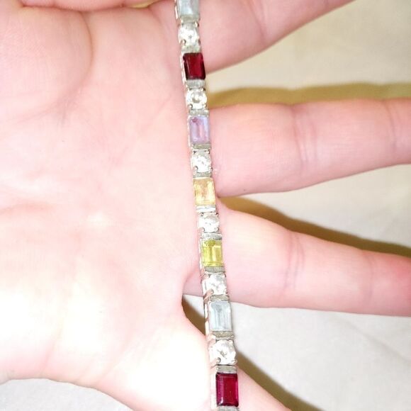 Sterling silver 7" multicolored stone tennis brace - Picture 4 of 6